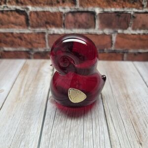Vintage Red Art Glass Bird Figurine FM Konstglas Sweden Paperweight